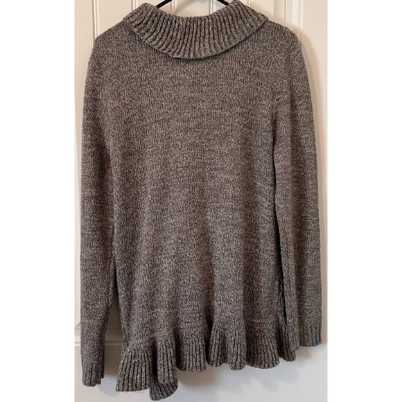 Karen Scott Petite XL Ruffle Cardigan Sweater Beige Marled Knit Cozy Open Front - Picture 9 of 13